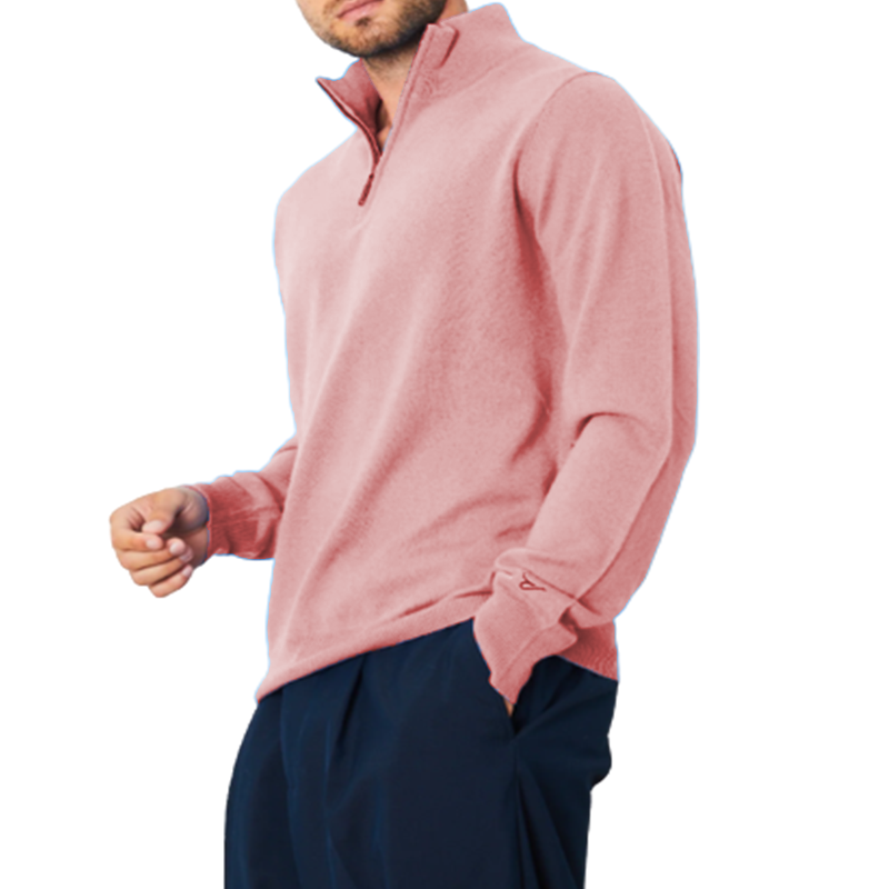 Men's Casual Zipper Long Sleeve Polo Knit Sweater
