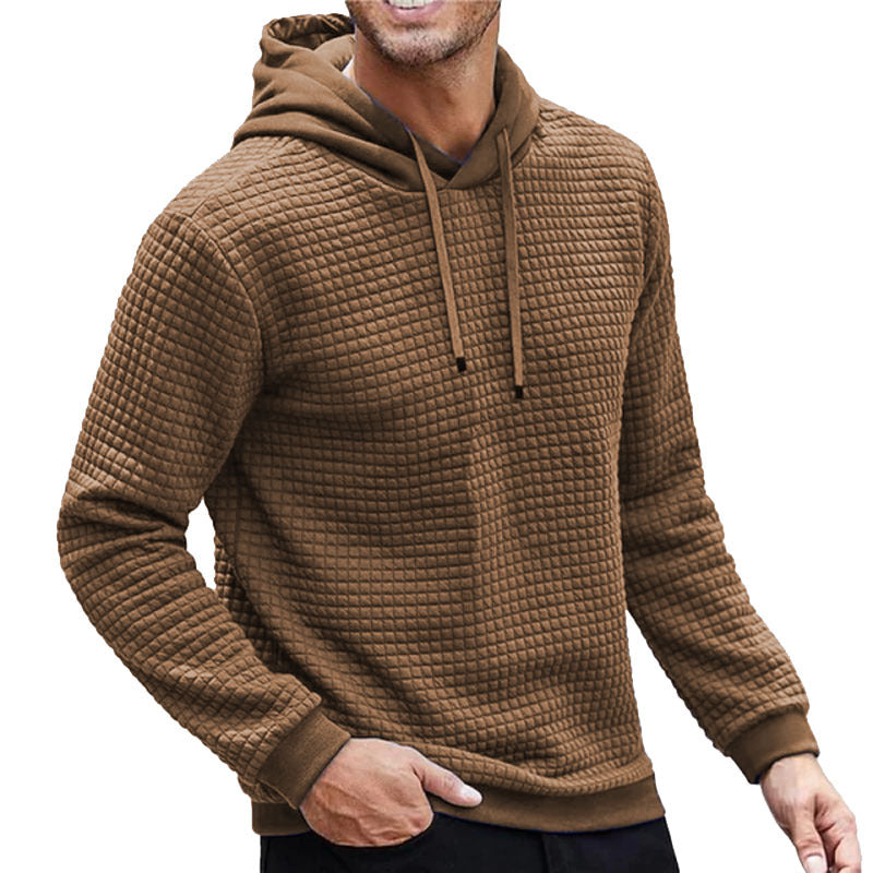 Men's Solid Color Plaid Hooded Sweatshirt