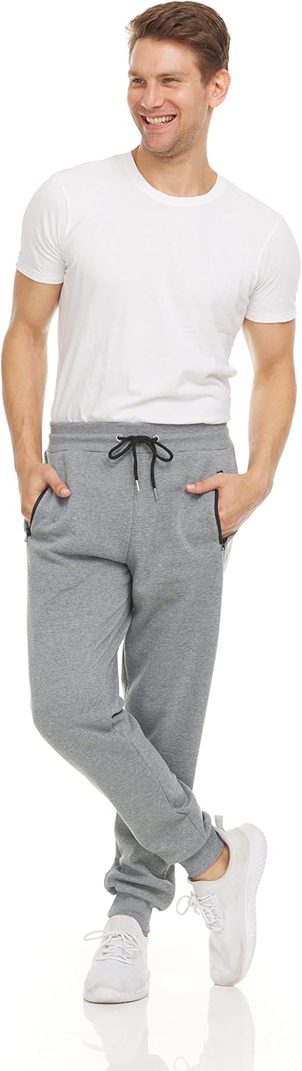 Men‘s 3 Pack Fleece Active Athletic Workout Jogger Sweatpants for Men with Zipper Pocket and Drawstring Size S-3XL