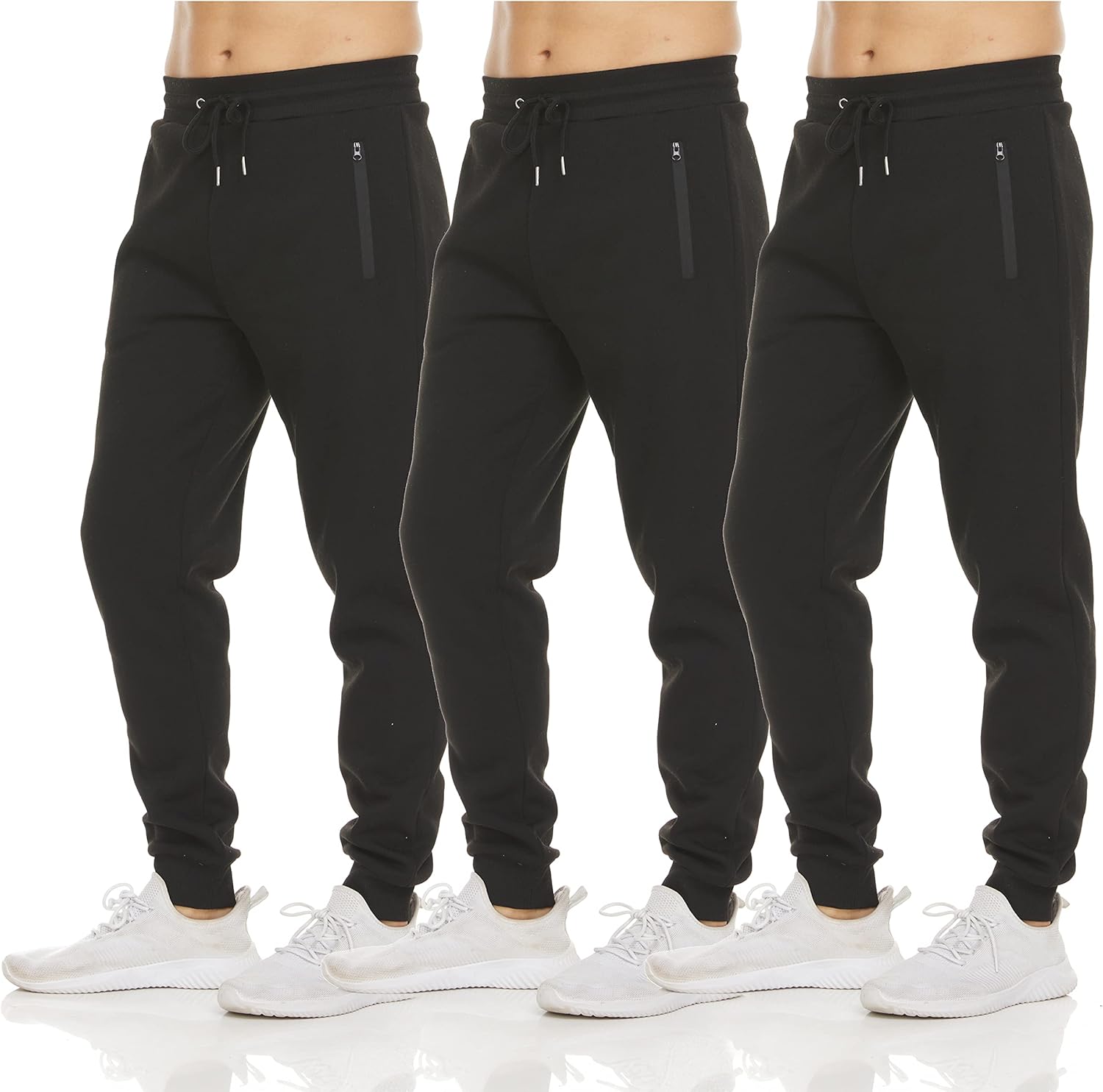 Men‘s 3 Pack Fleece Active Athletic Workout Jogger Sweatpants for Men with Zipper Pocket and Drawstring Size S-3XL