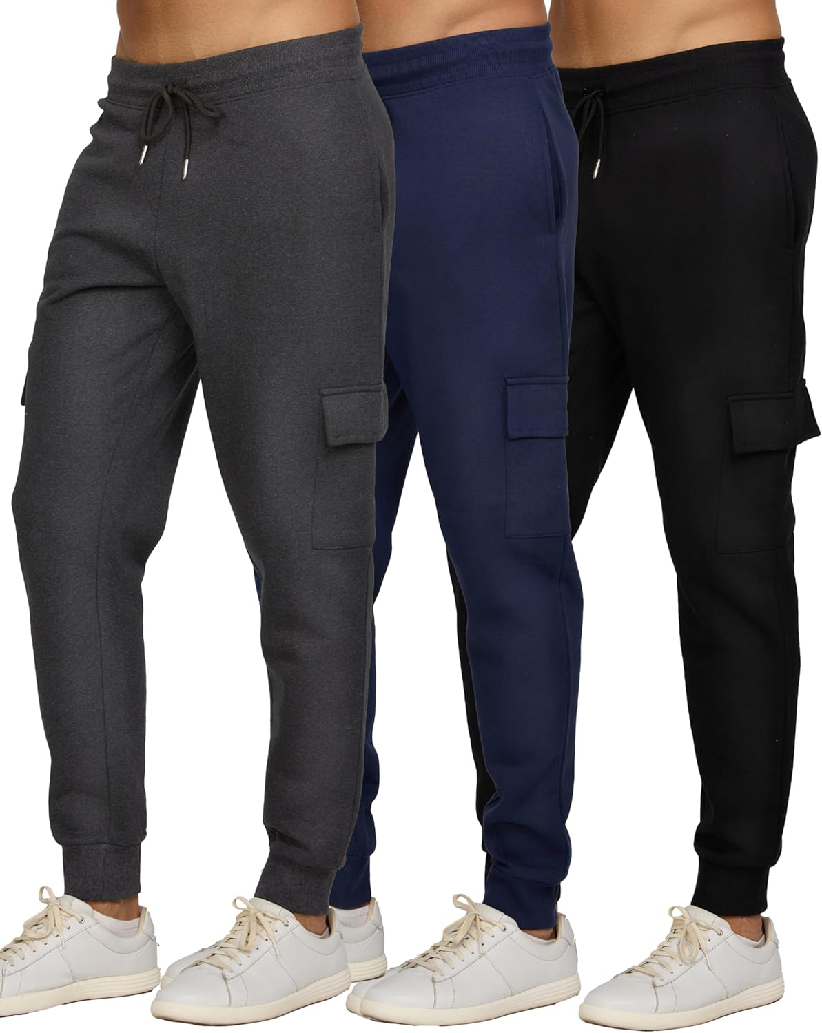 Men‘s 3 Pack Fleece Active Athletic Workout Jogger Sweatpants for Men with Zipper Pocket and Drawstring Size S-3XL