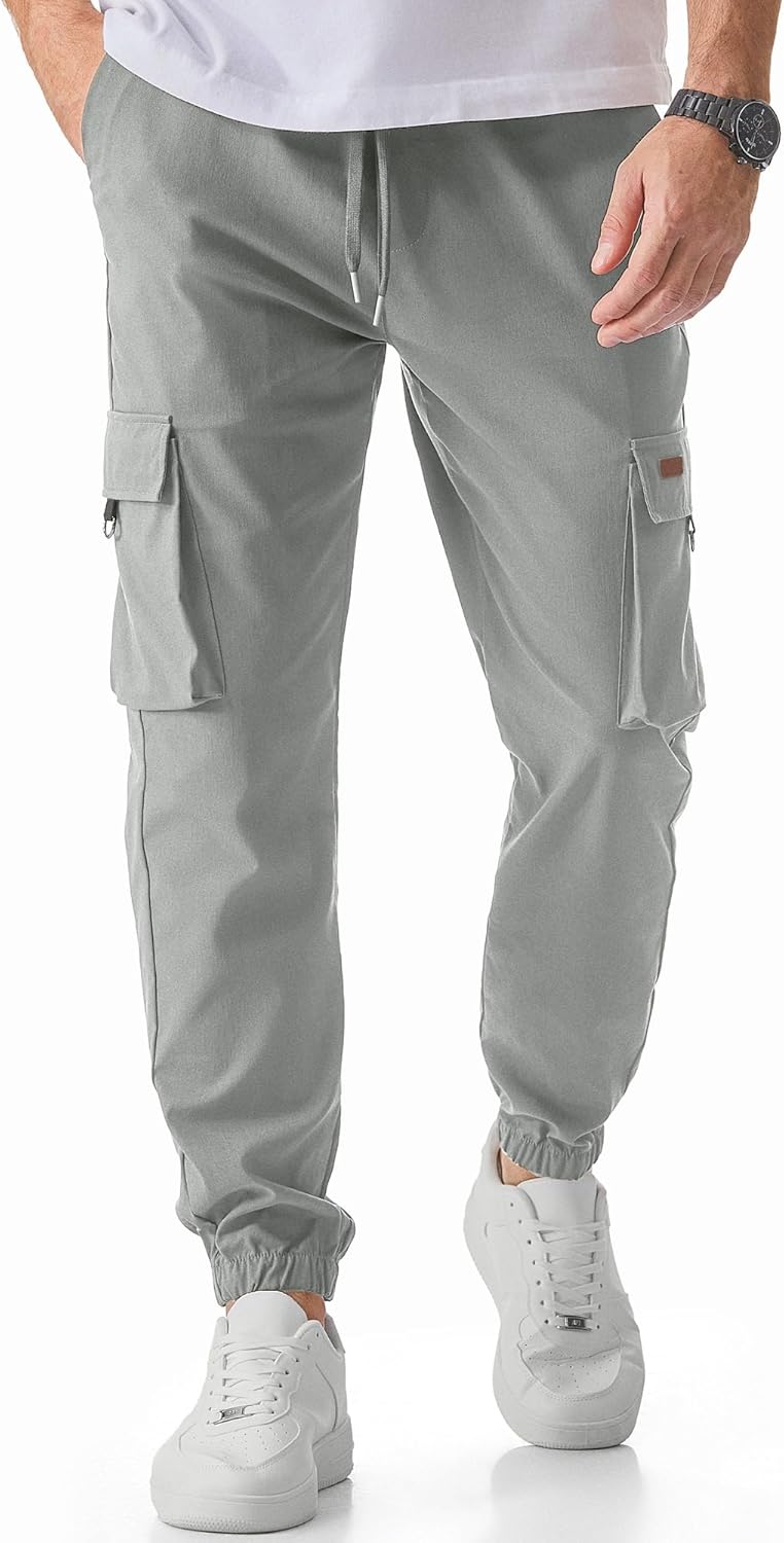 Men's Cargo Pants Casual Lightweight Elastic Waist Drawstring Tapered Pant with Pockets