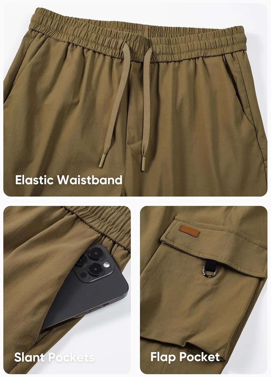 Men's Cargo Pants Casual Lightweight Elastic Waist Drawstring Tapered Pant with Pockets