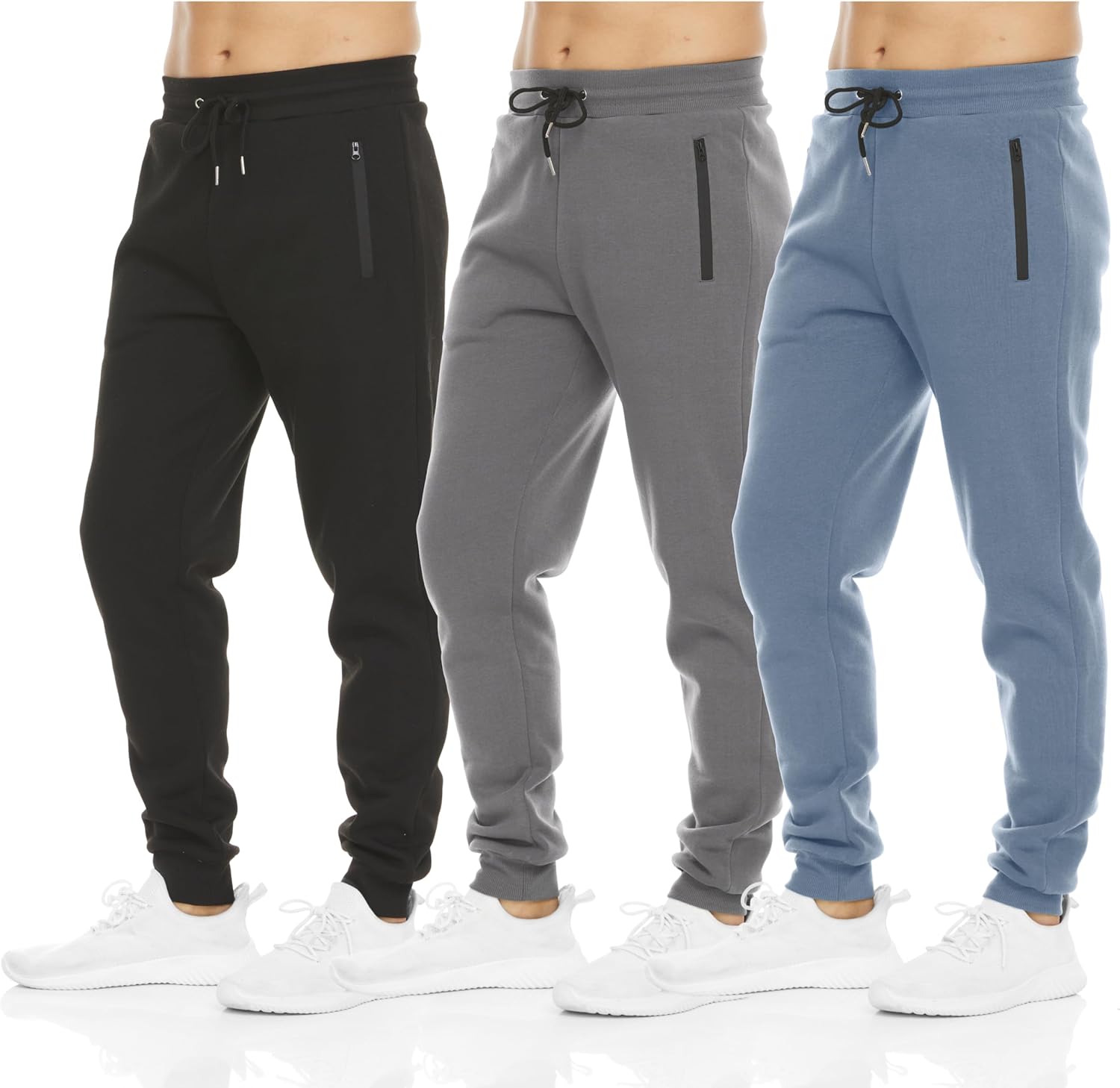 Men‘s 3 Pack Fleece Active Athletic Workout Jogger Sweatpants for Men with Zipper Pocket and Drawstring Size S-3XL
