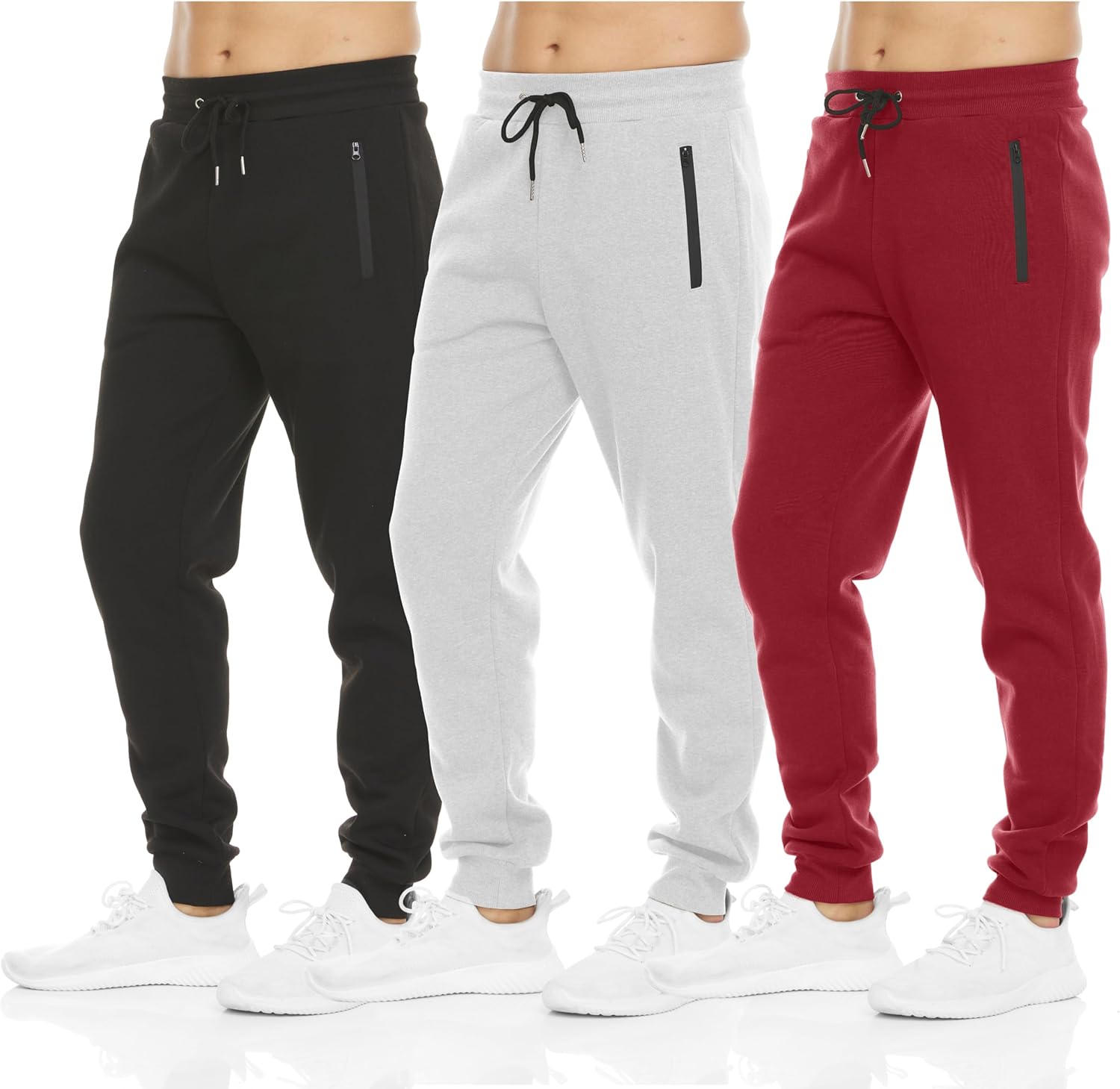 Men‘s 3 Pack Fleece Active Athletic Workout Jogger Sweatpants for Men with Zipper Pocket and Drawstring Size S-3XL