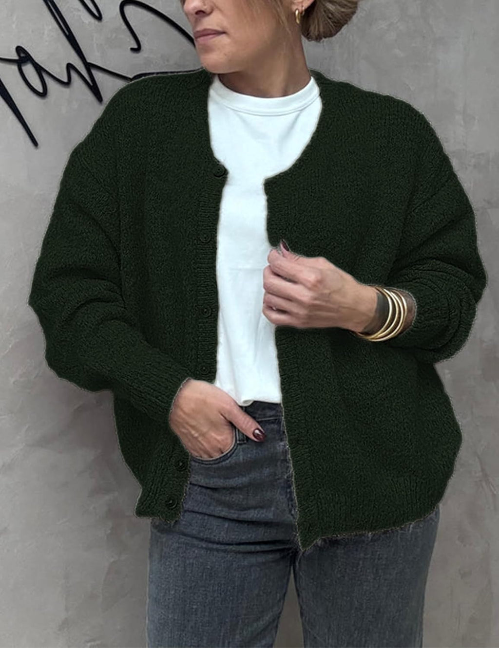 Women's Long Sleeve Front Button Y2k Cardigan Sweaters Crew Neck Loose 2025 Fall Tops