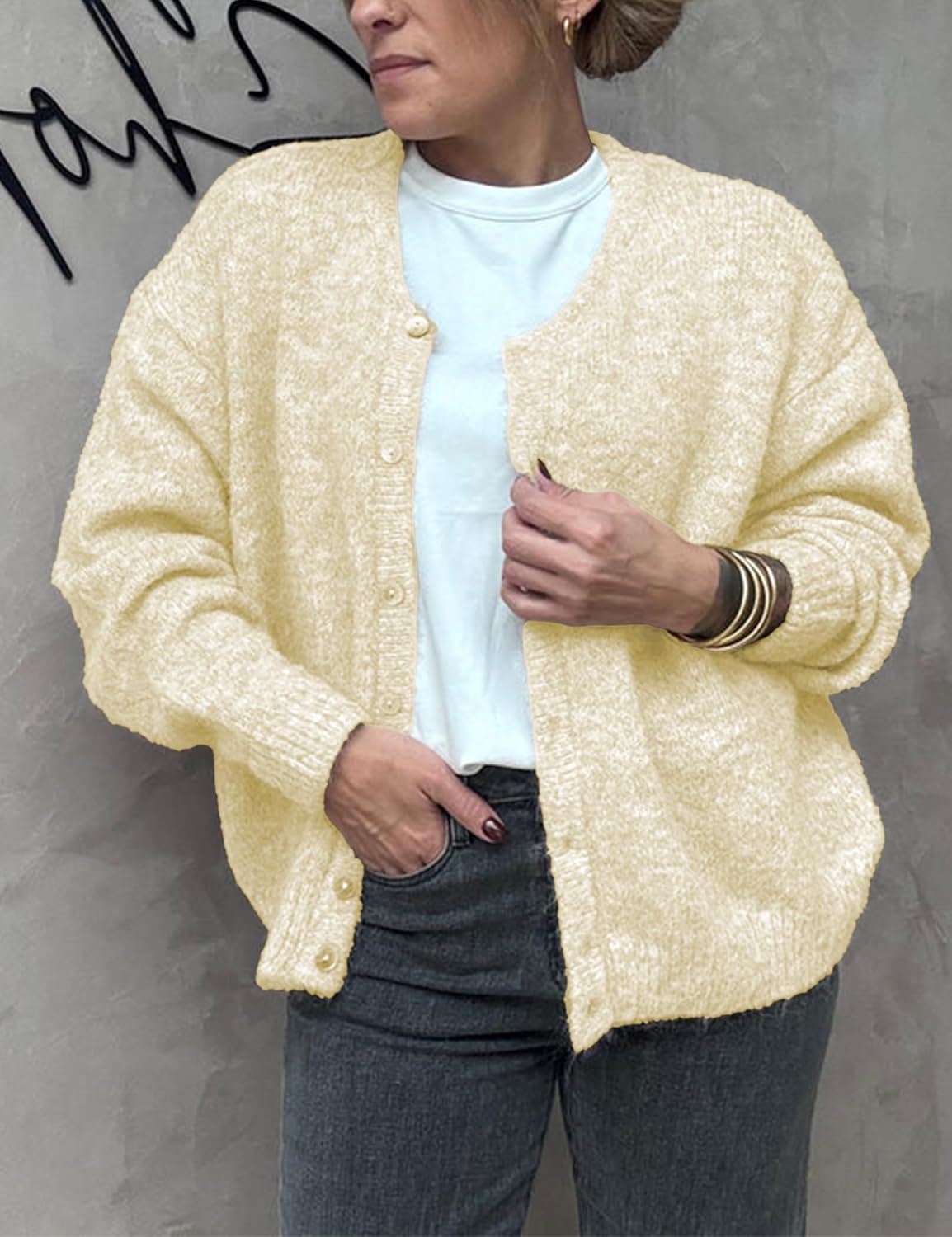 Women's Long Sleeve Front Button Y2k Cardigan Sweaters Crew Neck Loose 2025 Fall Tops