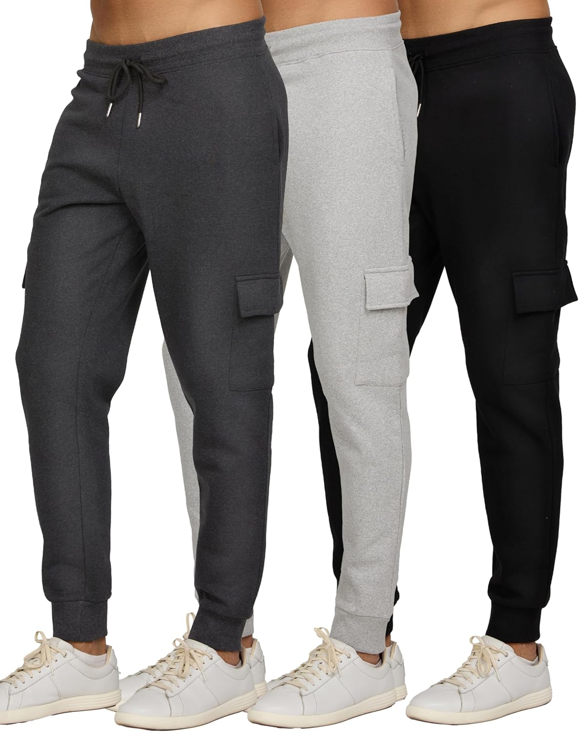 Men‘s 3 Pack Fleece Active Athletic Workout Jogger Sweatpants for Men with Zipper Pocket and Drawstring Size S-3XL