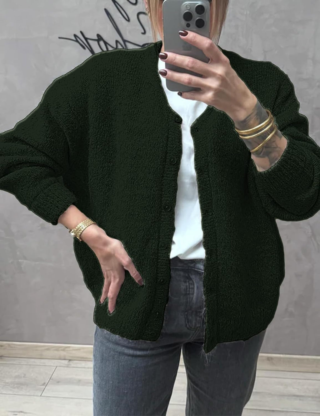 Women's Long Sleeve Front Button Y2k Cardigan Sweaters Crew Neck Loose 2025 Fall Tops