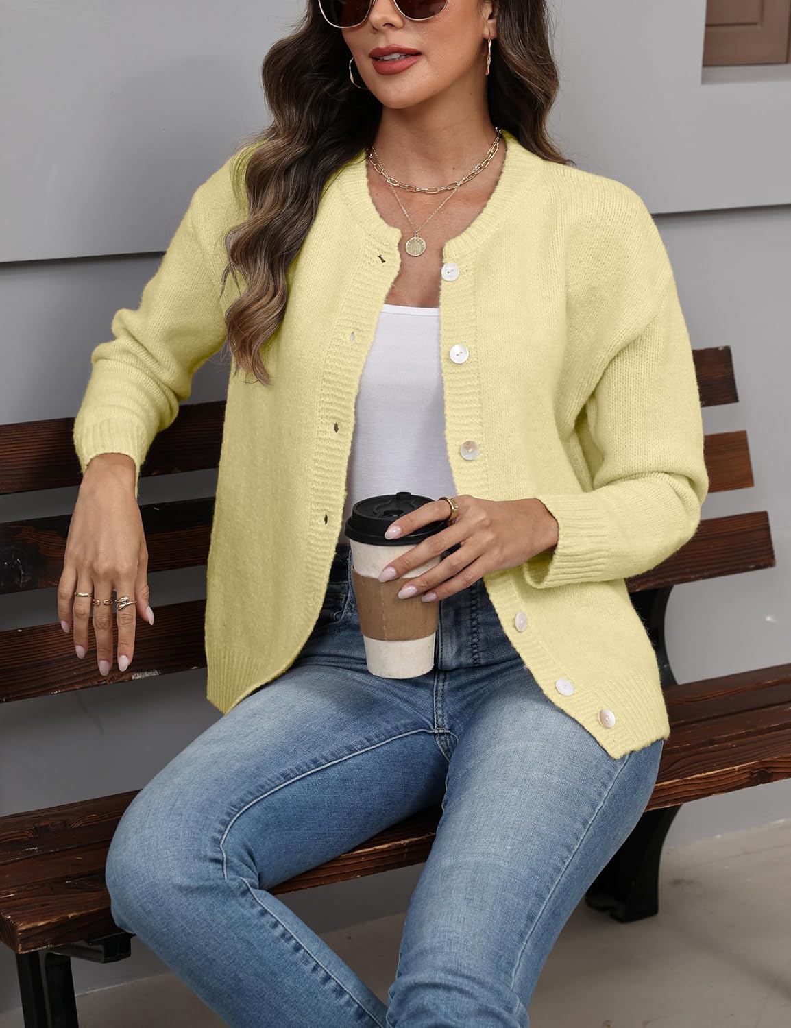 Women's Long Sleeve Front Button Y2k Cardigan Sweaters Crew Neck Loose 2025 Fall Tops
