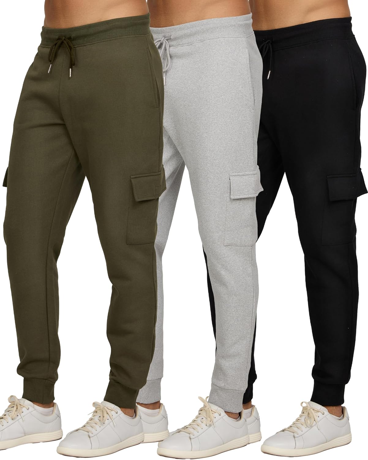 Men‘s 3 Pack Fleece Active Athletic Workout Jogger Sweatpants for Men with Zipper Pocket and Drawstring Size S-3XL