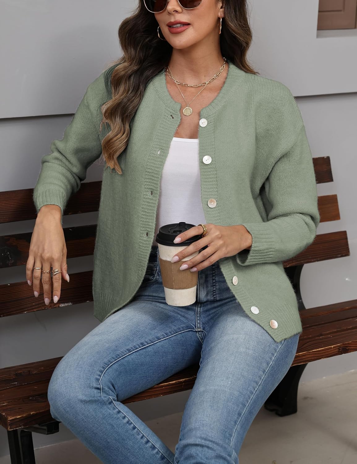 Women's Long Sleeve Front Button Y2k Cardigan Sweaters Crew Neck Loose 2025 Fall Tops