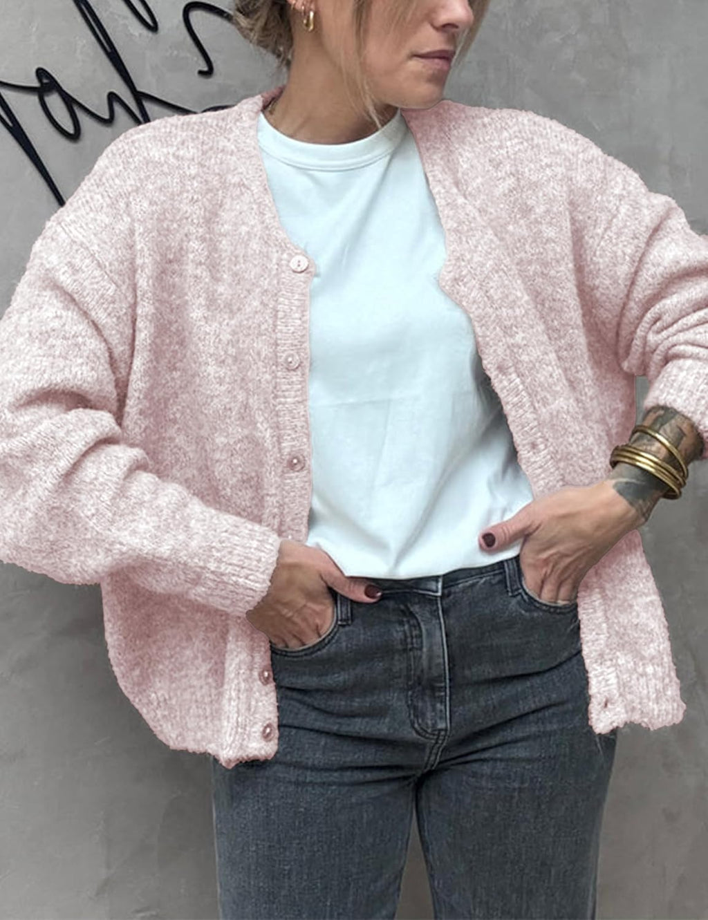 Women's Long Sleeve Front Button Y2k Cardigan Sweaters Crew Neck Loose 2025 Fall Tops