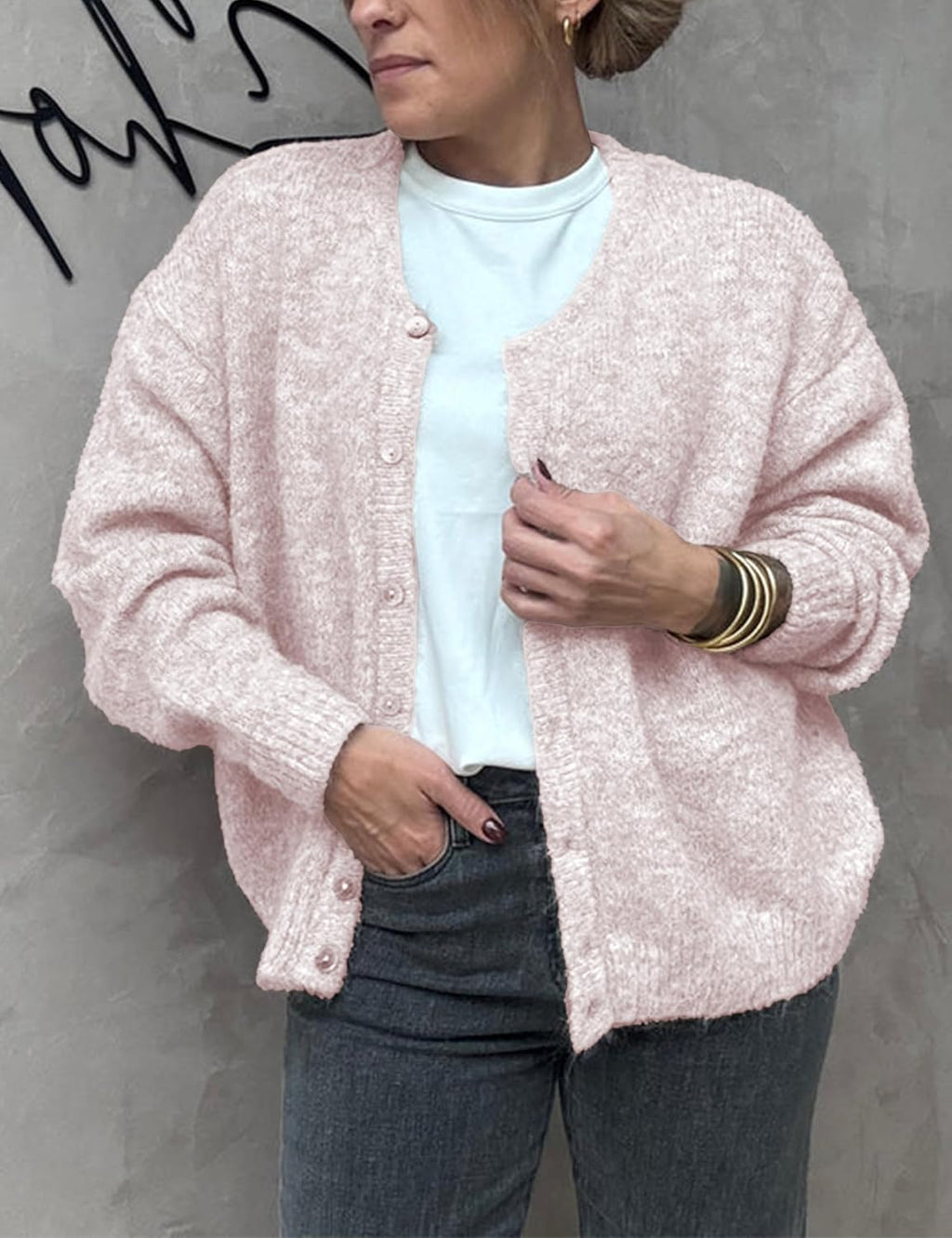Women's Long Sleeve Front Button Y2k Cardigan Sweaters Crew Neck Loose 2025 Fall Tops