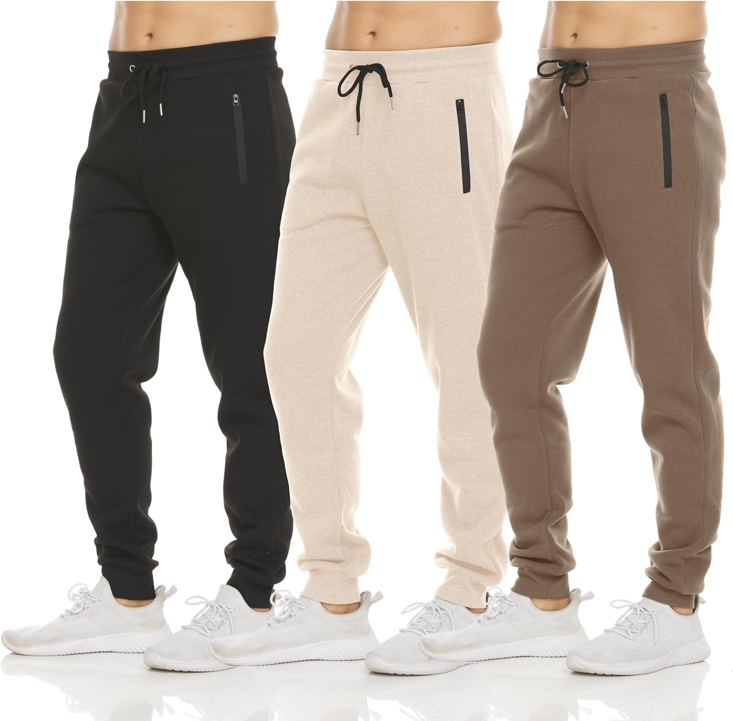 Men‘s 3 Pack Fleece Active Athletic Workout Jogger Sweatpants for Men with Zipper Pocket and Drawstring Size S-3XL