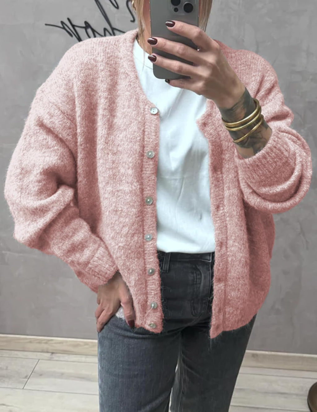 Women's Long Sleeve Front Button Y2k Cardigan Sweaters Crew Neck Loose 2025 Fall Tops
