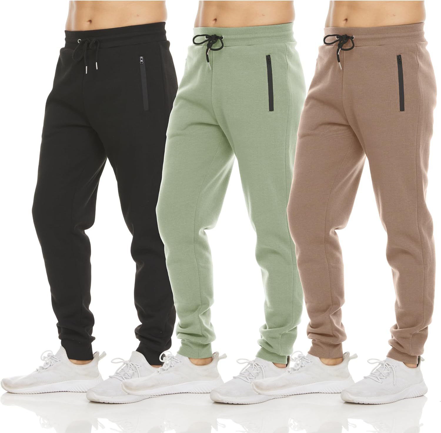 Men‘s 3 Pack Fleece Active Athletic Workout Jogger Sweatpants for Men with Zipper Pocket and Drawstring Size S-3XL