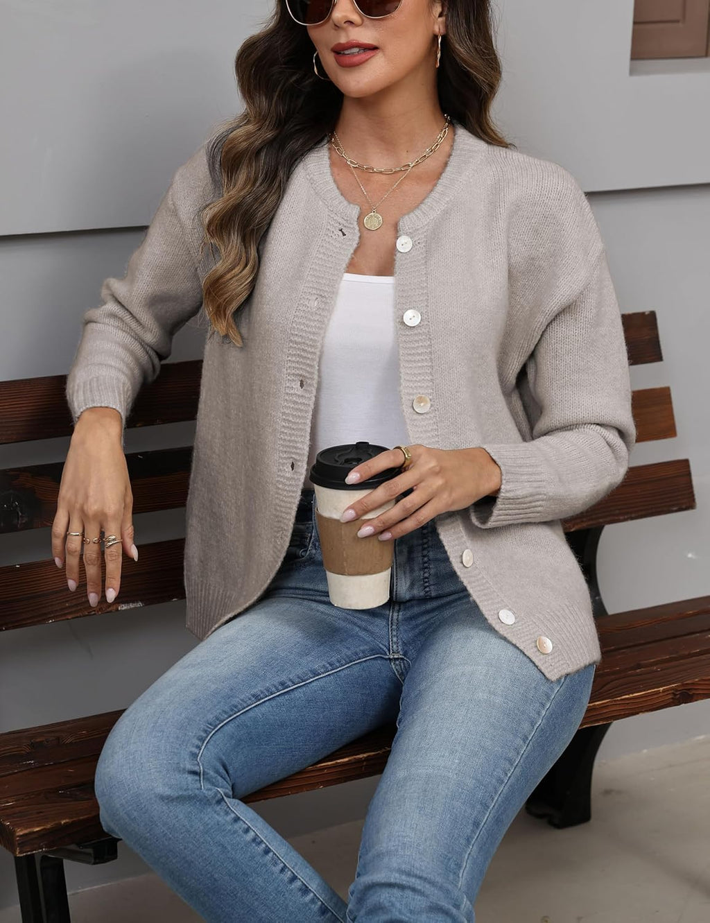 Women's Long Sleeve Front Button Y2k Cardigan Sweaters Crew Neck Loose 2025 Fall Tops