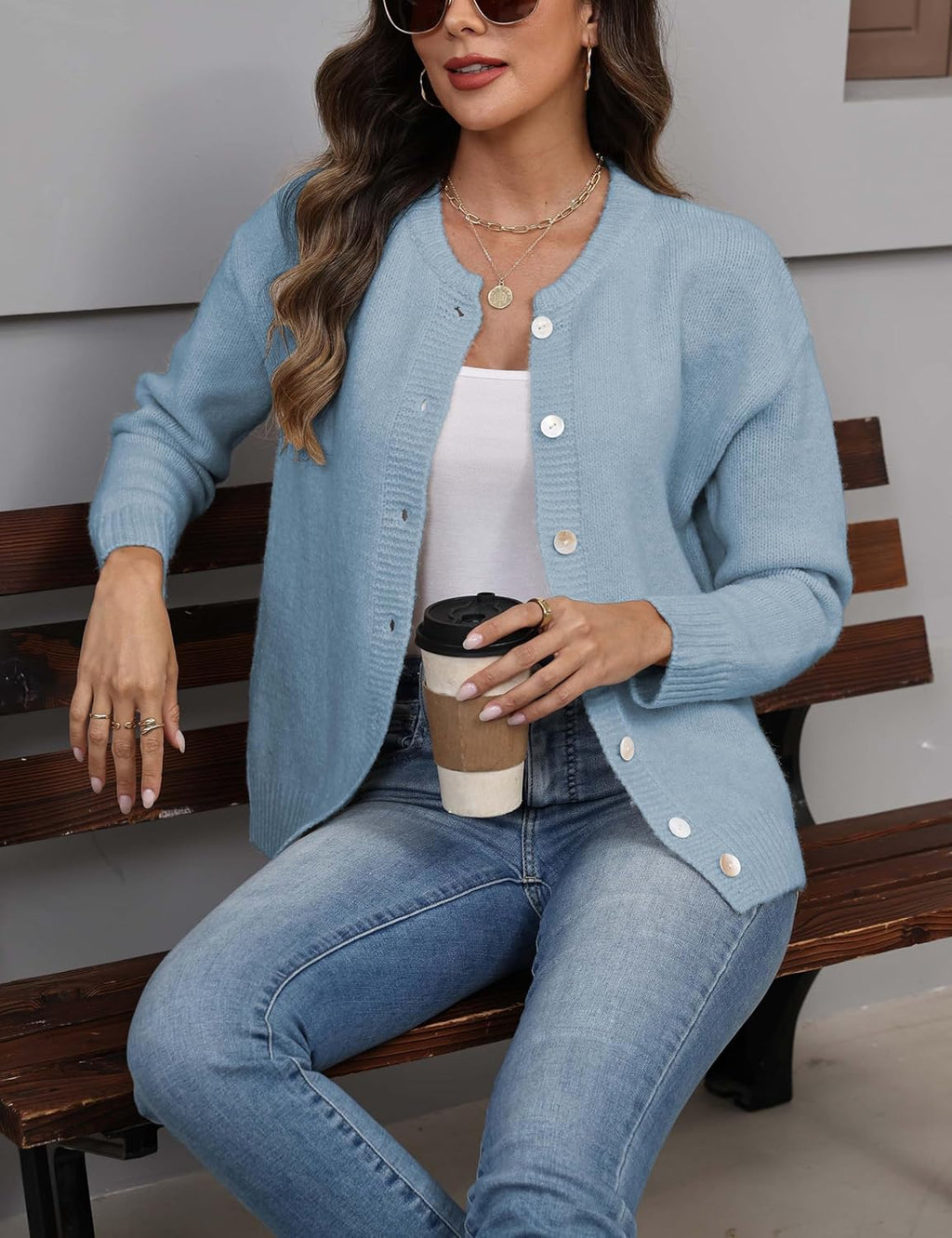 Women's Long Sleeve Front Button Y2k Cardigan Sweaters Crew Neck Loose 2025 Fall Tops