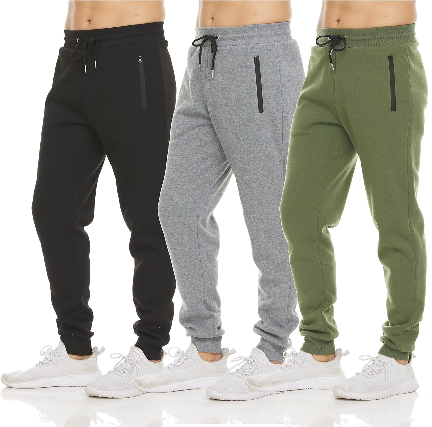 Men‘s 3 Pack Fleece Active Athletic Workout Jogger Sweatpants for Men with Zipper Pocket and Drawstring Size S-3XL