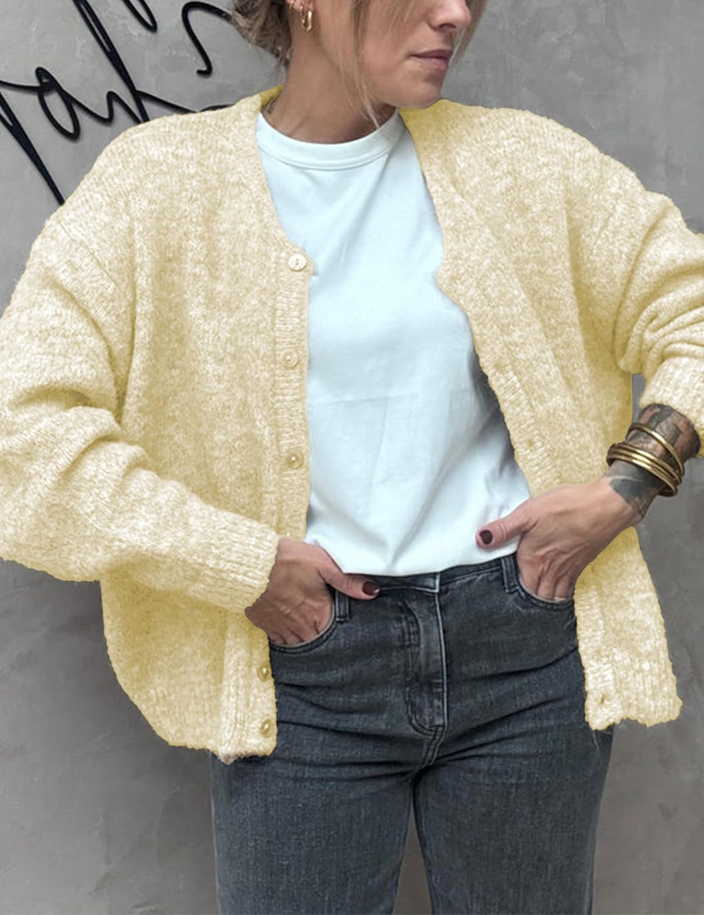 Women's Long Sleeve Front Button Y2k Cardigan Sweaters Crew Neck Loose 2025 Fall Tops