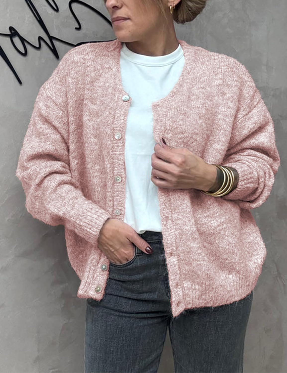 Women's Long Sleeve Front Button Y2k Cardigan Sweaters Crew Neck Loose 2025 Fall Tops