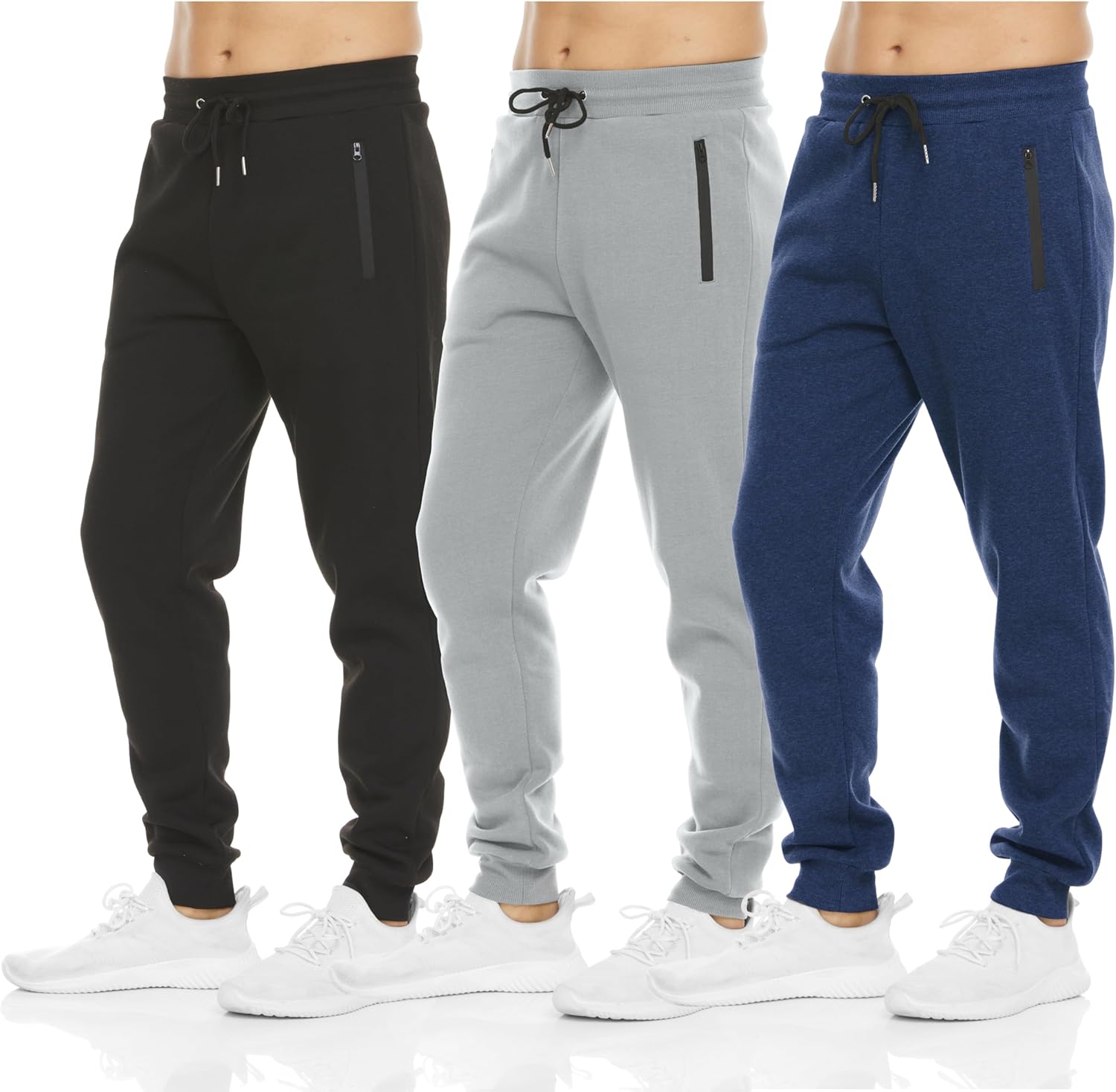 Men‘s 3 Pack Fleece Active Athletic Workout Jogger Sweatpants for Men with Zipper Pocket and Drawstring Size S-3XL