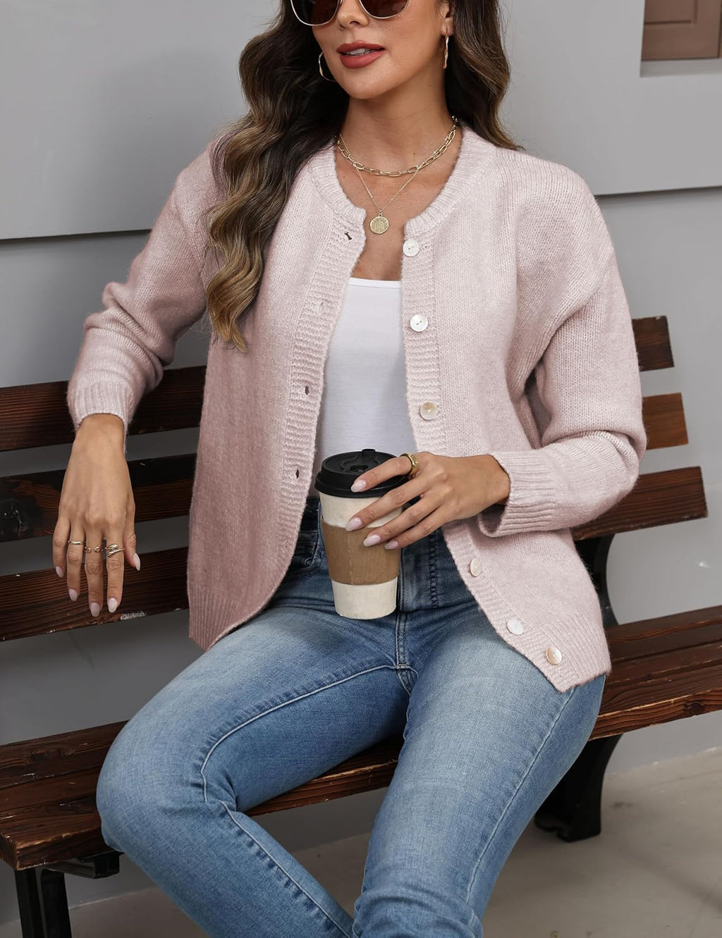 Women's Long Sleeve Front Button Y2k Cardigan Sweaters Crew Neck Loose 2025 Fall Tops