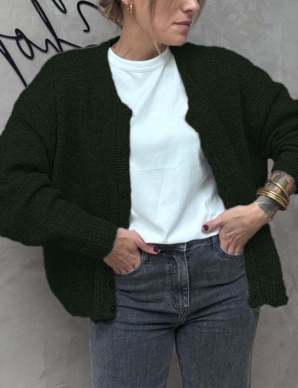 Women's Long Sleeve Front Button Y2k Cardigan Sweaters Crew Neck Loose 2025 Fall Tops
