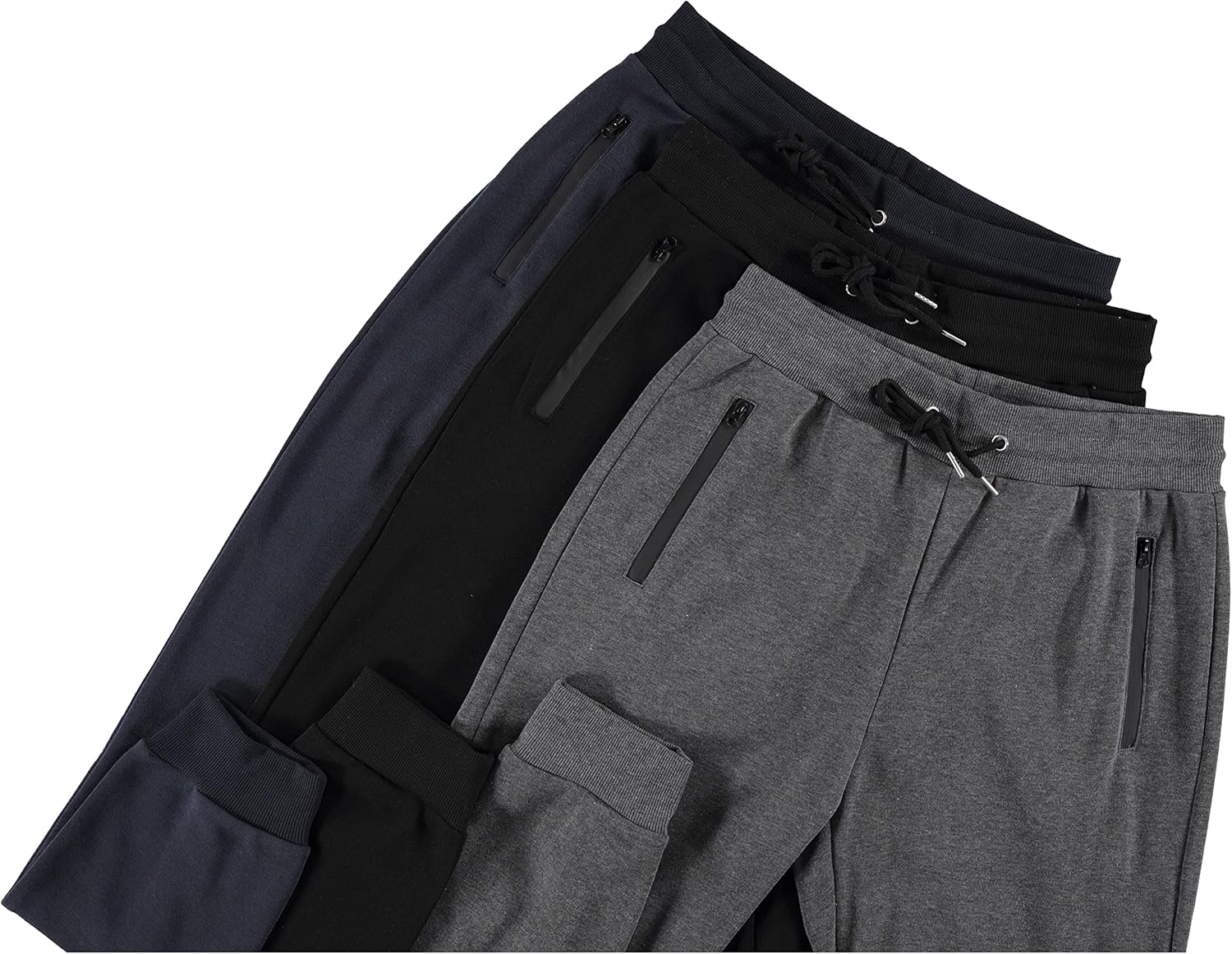 Men‘s 3 Pack Fleece Active Athletic Workout Jogger Sweatpants for Men with Zipper Pocket and Drawstring Size S-3XL