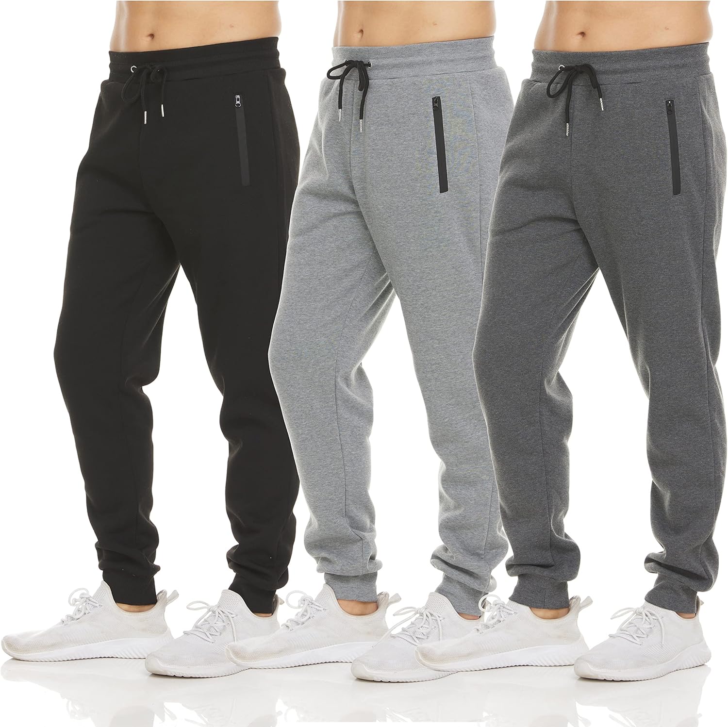 Men‘s 3 Pack Fleece Active Athletic Workout Jogger Sweatpants for Men with Zipper Pocket and Drawstring Size S-3XL