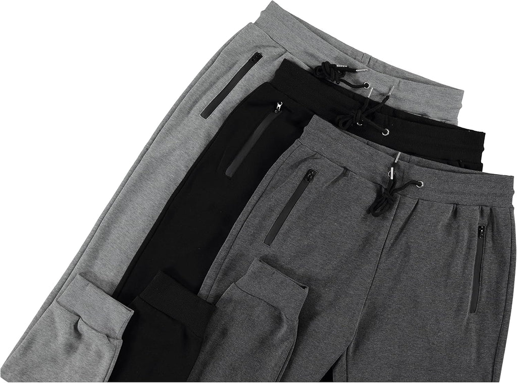 Men‘s 3 Pack Fleece Active Athletic Workout Jogger Sweatpants for Men with Zipper Pocket and Drawstring Size S-3XL