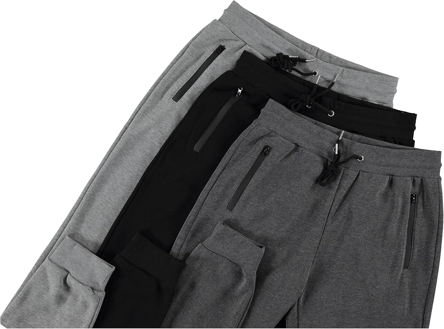 Men‘s 3 Pack Fleece Active Athletic Workout Jogger Sweatpants for Men with Zipper Pocket and Drawstring Size S-3XL
