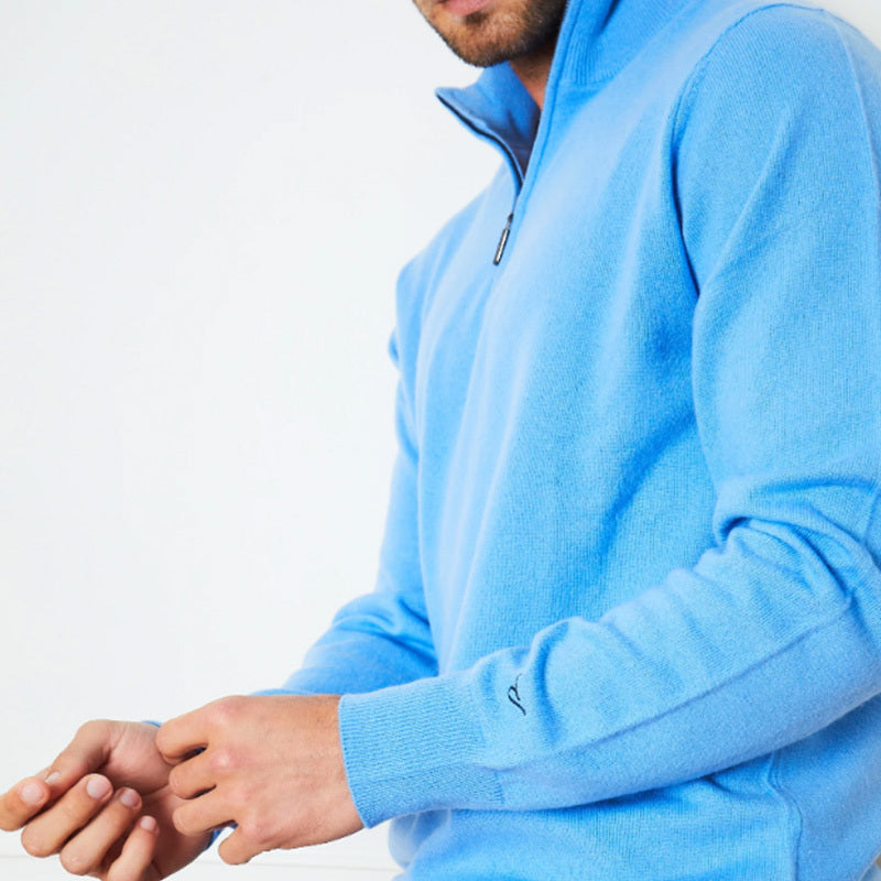 Men's Casual Zipper Long Sleeve Polo Knit Sweater